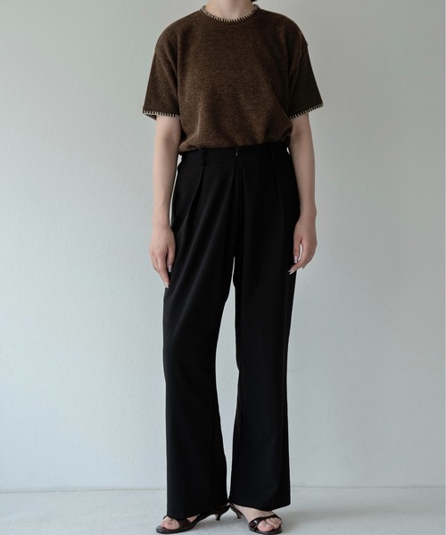 lawgy(ラウジー)の「blanket stitch short sleeve knit tops / ブランケットステッチショートスリーブニットトップス(ニット/セーター・レディース・チャコール/グレー/ブラウン/ホワイト・FREE)」の17枚目の写真