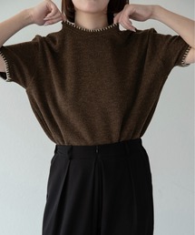 lawgy（ラウジー）の「blanket stitch short sleeve knit tops / ブランケットステッチショートスリーブニットトップス（ニット/セーター）」