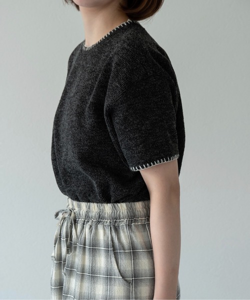 lawgy(ラウジー)の「blanket stitch short sleeve knit tops / ブランケットステッチショートスリーブニットトップス(ニット/セーター・レディース・チャコール/グレー/ブラウン/ホワイト・FREE)」の19枚目の写真