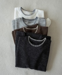 lawgy（ラウジー）の「blanket stitch short sleeve knit tops / ブランケットステッチショートスリーブニットトップス（ニット/セーター）」