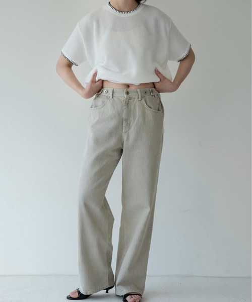 lawgy(ラウジー)の「blanket stitch short sleeve knit tops / ブランケットステッチショートスリーブニットトップス(ニット/セーター・レディース・チャコール/グレー/ブラウン/ホワイト・FREE)」の10枚目の写真