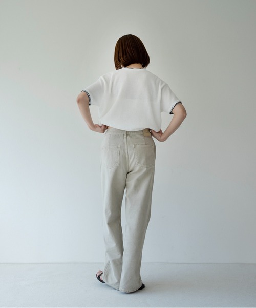 lawgy(ラウジー)の「blanket stitch short sleeve knit tops / ブランケットステッチショートスリーブニットトップス(ニット/セーター・レディース・チャコール/グレー/ブラウン/ホワイト・FREE)」の11枚目の写真