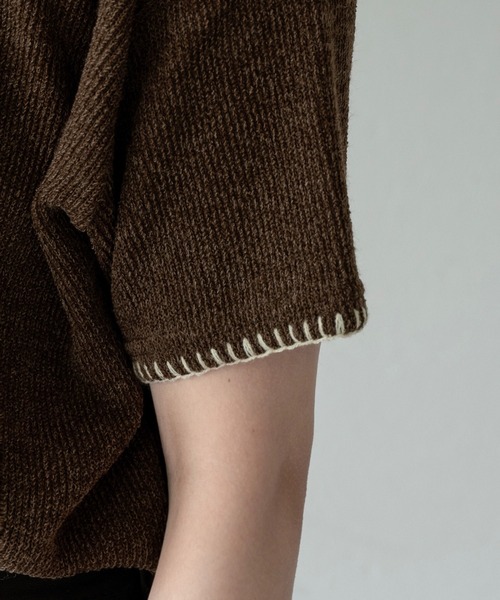 lawgy(ラウジー)の「blanket stitch short sleeve knit tops / ブランケットステッチショートスリーブニットトップス(ニット/セーター・レディース・チャコール/グレー/ブラウン/ホワイト・FREE)」の16枚目の写真
