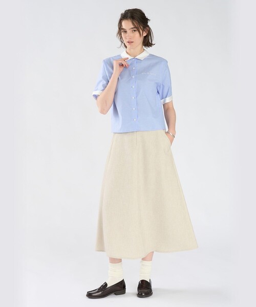 To b. by agnes b.(トゥービーバイアニエスベー)の「ロゴ プリント ストライプ ハーフスリーブ シャツ(シャツ/ブラウス・レディース・ブルー・36/40/38)」の7枚目の写真