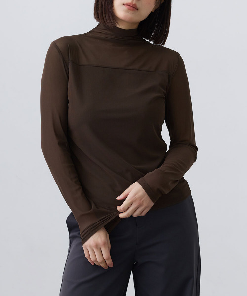 Mirette（ミレット）の「シアーハイネックメロートップス / Sheer High Neck Layered Top（Tシャツ/カットソー・レディース・ホワイト/ブラウン/ブラック・LARGE/MEDIUM/SMALL）」の3枚目の写真