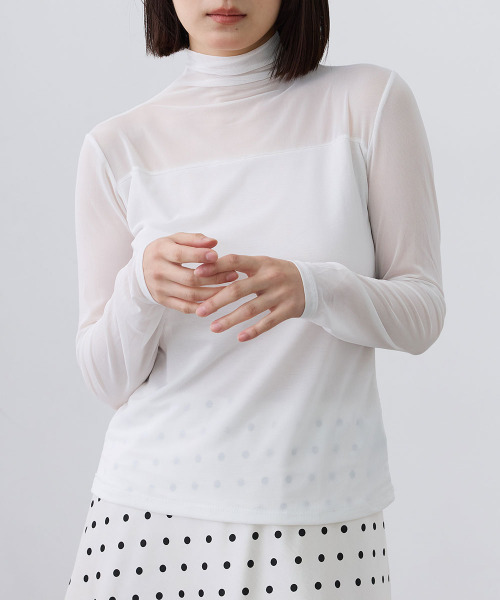 Mirette（ミレット）の「シアーハイネックメロートップス / Sheer High Neck Layered Top（Tシャツ/カットソー・レディース・ホワイト/ブラウン/ブラック・LARGE/MEDIUM/SMALL）」の2枚目の写真