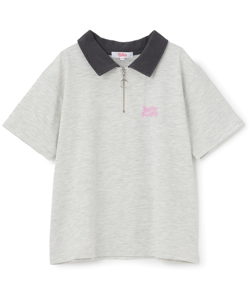 接触冷感】バックハート衿つきハーフZIP半袖T（Tシャツ/カットソー