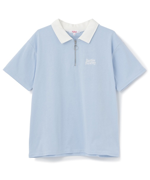 接触冷感】バックハート衿つきハーフZIP半袖T（Tシャツ/カットソー