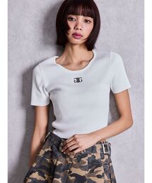 symmetry GYDAプレートハーフスリーブニットTOPS