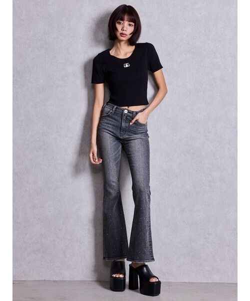 GYDA(ジェイダ)の「symmetry GYDAプレートハーフスリーブニットTOPS(Tシャツ/カットソー・レディース・その他1/ブラック/ピンク/オフホワイト・FREE)」の13枚目の写真