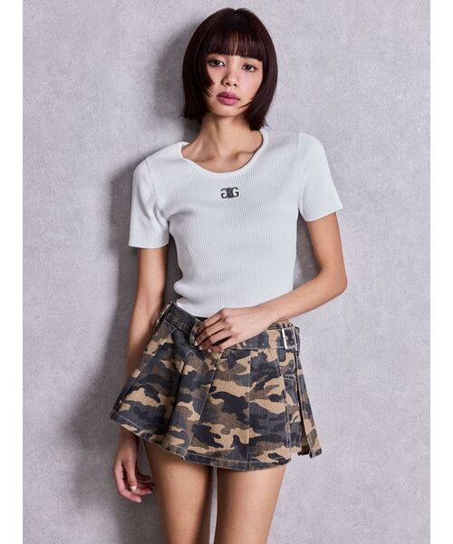GYDA(ジェイダ)の「symmetry GYDAプレートハーフスリーブニットTOPS(Tシャツ/カットソー・レディース・その他1/ブラック/ピンク/オフホワイト・FREE)」の16枚目の写真