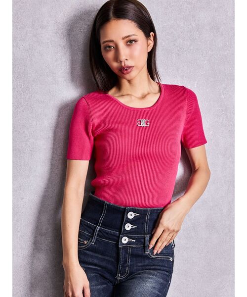 GYDA(ジェイダ)の「symmetry GYDAプレートハーフスリーブニットTOPS(Tシャツ/カットソー・レディース・その他1/ブラック/ピンク/オフホワイト・FREE)」の8枚目の写真