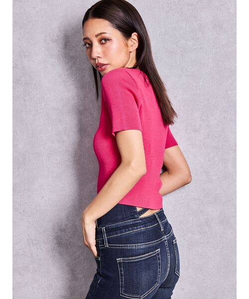 GYDA(ジェイダ)の「symmetry GYDAプレートハーフスリーブニットTOPS(Tシャツ/カットソー・レディース・その他1/ブラック/ピンク/オフホワイト・FREE)」の10枚目の写真