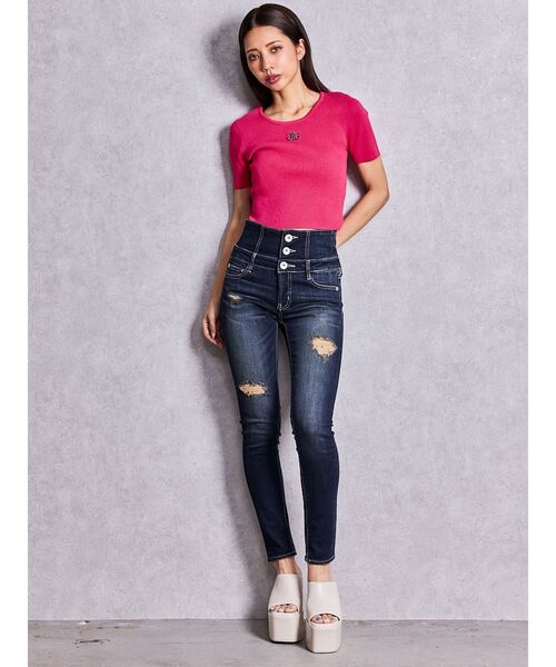 GYDA(ジェイダ)の「symmetry GYDAプレートハーフスリーブニットTOPS(Tシャツ/カットソー・レディース・その他1/ブラック/ピンク/オフホワイト・FREE)」の17枚目の写真