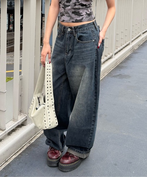 mindseeker girls（マインドシーカーガールズ）の「Waist Buckle Barrel Leg Denim / ウエストバックルバレルレッグデニム（デニムパンツ・レディース・ブラック/インディゴブルー・S/M）」の7枚目の写真