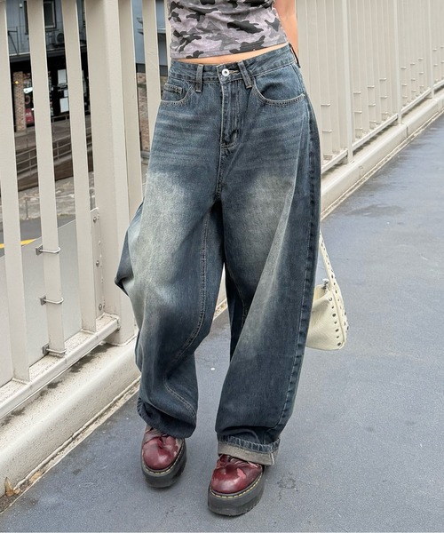 mindseeker girls（マインドシーカーガールズ）の「Waist Buckle Barrel Leg Denim / ウエストバックルバレルレッグデニム（デニムパンツ・レディース・ブラック/インディゴブルー・S/M）」の3枚目の写真