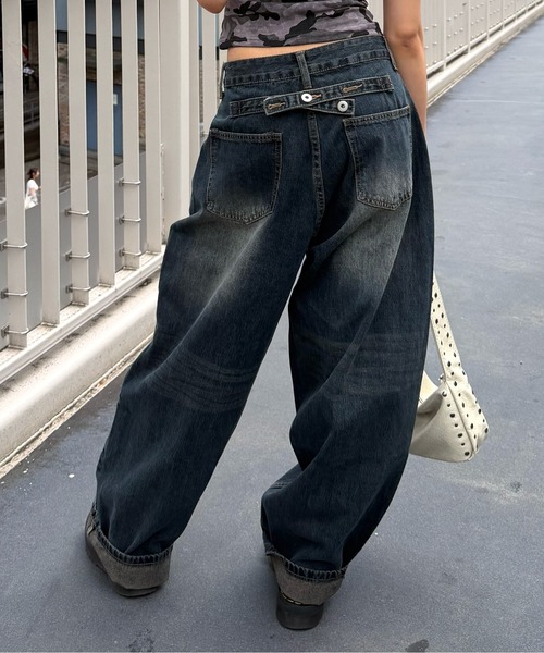 mindseeker girls（マインドシーカーガールズ）の「Waist Buckle Barrel Leg Denim / ウエストバックルバレルレッグデニム（デニムパンツ・レディース・ブラック/インディゴブルー・S/M）」の21枚目の写真