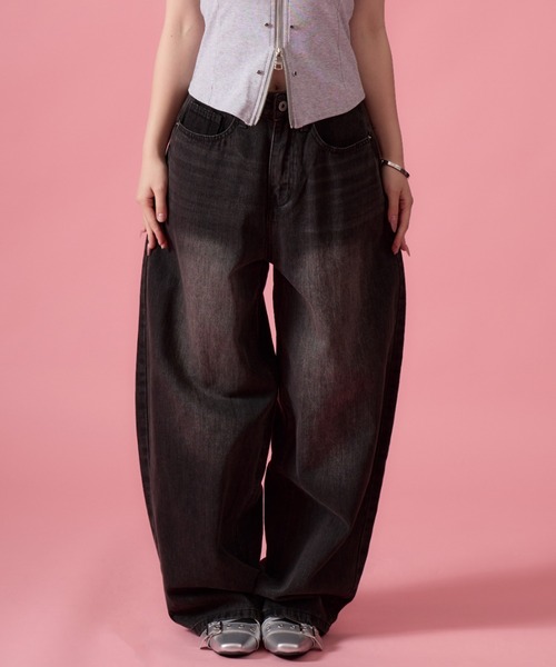 mindseeker girls（マインドシーカーガールズ）の「Waist Buckle Barrel Leg Denim / ウエストバックルバレルレッグデニム（デニムパンツ・レディース・ブラック/インディゴブルー・S/M）」の9枚目の写真