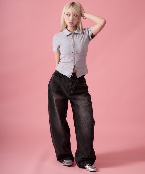mindseeker girls（マインドシーカーガールズ）の「Waist Buckle Barrel Leg Denim / ウエストバックルバレルレッグデニム（デニムパンツ・レディース・ブラック/インディゴブルー・S/M）」の11枚目の写真