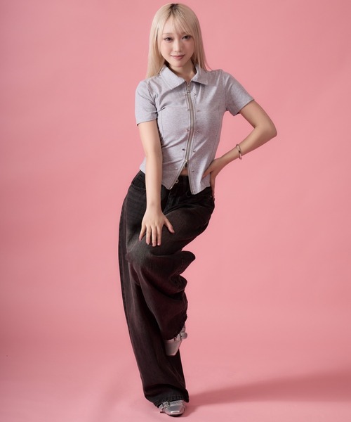 mindseeker girls（マインドシーカーガールズ）の「Waist Buckle Barrel Leg Denim / ウエストバックルバレルレッグデニム（デニムパンツ・レディース・ブラック/インディゴブルー・S/M）」の12枚目の写真