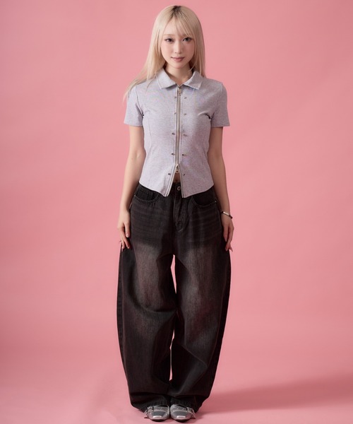 mindseeker girls（マインドシーカーガールズ）の「Waist Buckle Barrel Leg Denim / ウエストバックルバレルレッグデニム（デニムパンツ・レディース・ブラック/インディゴブルー・S/M）」の13枚目の写真