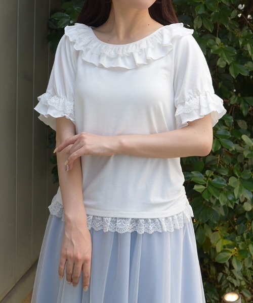 axes femme(アクシーズファム)の「フリルレースネックトップス(Tシャツ/カットソー・レディース・ミント/ブラック/ホワイト・FREE)」の11枚目の写真