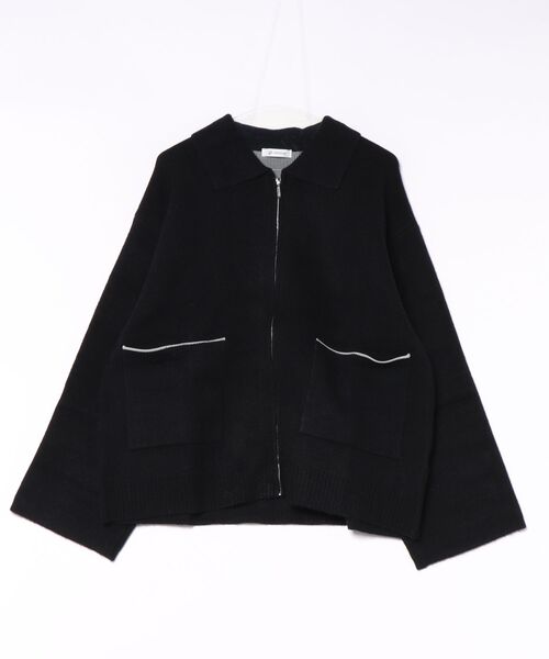 UNDOVE(アンドゥーブ)の「洗える|衿付配色ニットカーディガン(カーディガン/ボレロ・レディース・アイボリー/ブラウン/ブラック/杢グレー・MEDIUM/X-LARGE/LARGE)」の3枚目の写真
