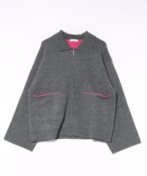 UNDOVE(アンドゥーブ)の「洗える|衿付配色ニットカーディガン(カーディガン/ボレロ・レディース・アイボリー/ブラウン/ブラック/杢グレー・MEDIUM/X-LARGE/LARGE)」の18枚目の写真