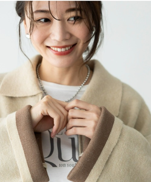 UNDOVE(アンドゥーブ)の「洗える|衿付配色ニットカーディガン(カーディガン/ボレロ・レディース・アイボリー/ブラウン/ブラック/杢グレー・MEDIUM/X-LARGE/LARGE)」の16枚目の写真