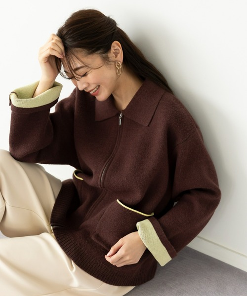 UNDOVE(アンドゥーブ)の「洗える|衿付配色ニットカーディガン(カーディガン/ボレロ・レディース・アイボリー/ブラウン/ブラック/杢グレー・MEDIUM/X-LARGE/LARGE)」の20枚目の写真