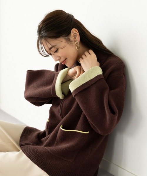 UNDOVE(アンドゥーブ)の「洗える|衿付配色ニットカーディガン(カーディガン/ボレロ・レディース・アイボリー/ブラウン/ブラック/杢グレー・MEDIUM/X-LARGE/LARGE)」の21枚目の写真