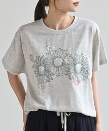 フラワー刺繍&プリントBIGT