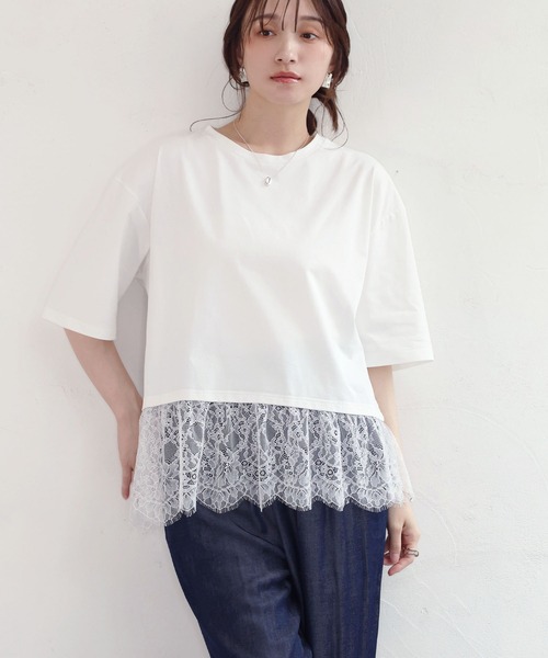 NOAHL(ノアル)の「【NOAHL】接触冷感レースドッキングTシャツ(Tシャツ/カットソー・レディース・ブラック/ホワイト/クリーム・FREE)」の5枚目の写真