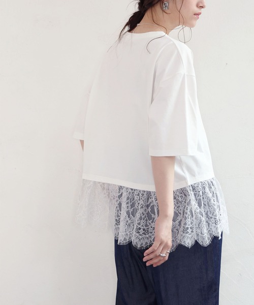 NOAHL(ノアル)の「【NOAHL】接触冷感レースドッキングTシャツ(Tシャツ/カットソー・レディース・ブラック/ホワイト/クリーム・FREE)」の6枚目の写真