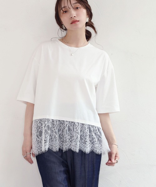 NOAHL(ノアル)の「【NOAHL】接触冷感レースドッキングTシャツ(Tシャツ/カットソー・レディース・ブラック/ホワイト/クリーム・FREE)」の10枚目の写真