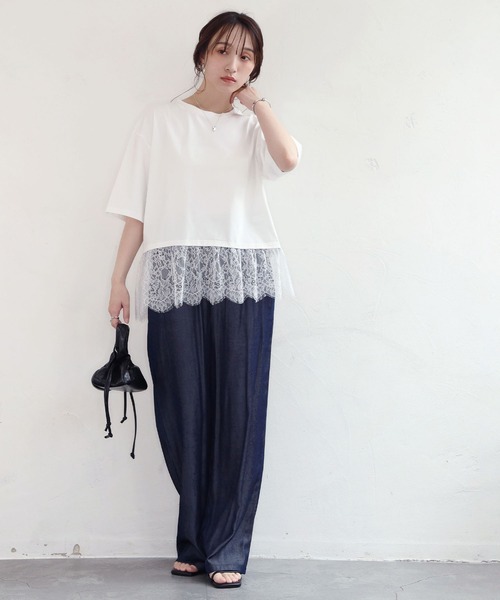 NOAHL(ノアル)の「【NOAHL】接触冷感レースドッキングTシャツ(Tシャツ/カットソー・レディース・ブラック/ホワイト/クリーム・FREE)」の12枚目の写真