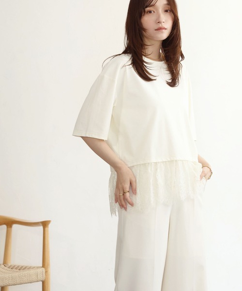 NOAHL(ノアル)の「【NOAHL】接触冷感レースドッキングTシャツ(Tシャツ/カットソー・レディース・ブラック/ホワイト/クリーム・FREE)」の15枚目の写真