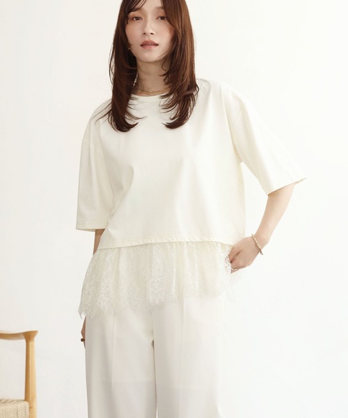 NOAHL(ノアル)の「【NOAHL】接触冷感レースドッキングTシャツ(Tシャツ/カットソー・レディース・ブラック/ホワイト/クリーム・FREE)」の16枚目の写真