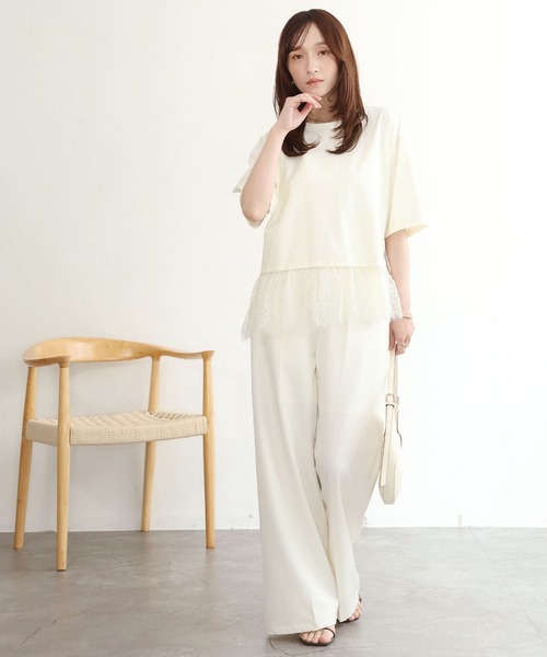 NOAHL(ノアル)の「【NOAHL】接触冷感レースドッキングTシャツ(Tシャツ/カットソー・レディース・ブラック/ホワイト/クリーム・FREE)」の17枚目の写真