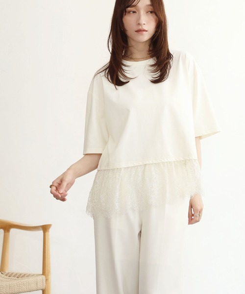 NOAHL(ノアル)の「【NOAHL】接触冷感レースドッキングTシャツ(Tシャツ/カットソー・レディース・ブラック/ホワイト/クリーム・FREE)」の21枚目の写真