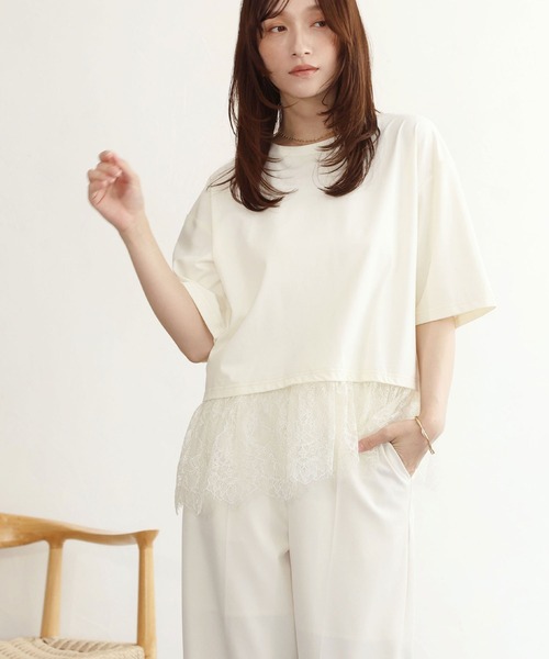 NOAHL(ノアル)の「【NOAHL】接触冷感レースドッキングTシャツ(Tシャツ/カットソー・レディース・ブラック/ホワイト/クリーム・FREE)」の14枚目の写真