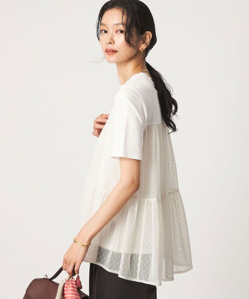 green label relaxing(グリーンレーベルリラクシング)の「ドットチュール ティアード プルオーバー カットソー(Tシャツ/カットソー・レディース・ホワイト/オリーブ/ブラック・FREE)」の2枚目の写真