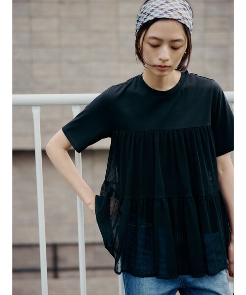 green label relaxing(グリーンレーベルリラクシング)の「ドットチュール ティアード プルオーバー カットソー(Tシャツ/カットソー・レディース・ホワイト/オリーブ/ブラック・FREE)」の1枚目の写真