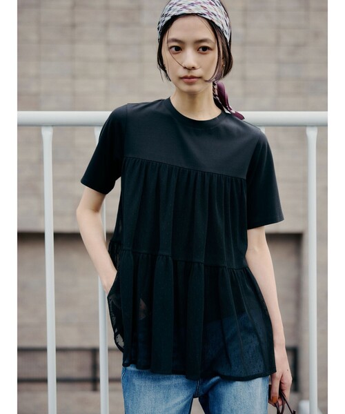 green label relaxing(グリーンレーベルリラクシング)の「ドットチュール ティアード プルオーバー カットソー(Tシャツ/カットソー・レディース・ホワイト/オリーブ/ブラック・FREE)」の14枚目の写真