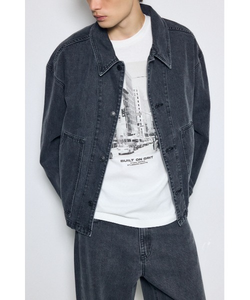 AZUL by moussy(アズールバイマウジー)の「【セットアップ対応】カラーデニムジャケット 秋服 羽織り 長袖(デニムジャケット・メンズ・ライトブラック/ブラウン・LARGE/MEDIUM)」の4枚目の写真