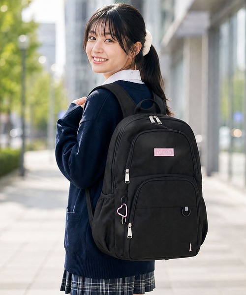 EASTBOY(イーストボーイ)の「【EASTBOY】カラビナ付リュック スクールバッグ 通学 鞄 バックパック(バックパック/リュック・レディース・ピンク/ブラック・FREE)」の4枚目の写真