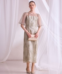 AIMER（エメ）の「チュールバルーンスリーブメロンチュールフラワー刺繍タイトパーティードレス 結婚式 お呼ばれ ドレス 20代 30代 40代（ドレス）」