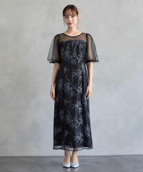 AIMER(エメ)の「チュールバルーンスリーブメロンチュールフラワー刺繍タイトパーティードレス 結婚式 お呼ばれ ドレス 20代 30代 40代(ドレス・レディース・ライトグレー/ブラック/グリーン系・LARGE/MEDIUM/SMALL/X-LARGE)」の17枚目の写真