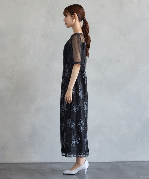 AIMER(エメ)の「チュールバルーンスリーブメロンチュールフラワー刺繍タイトパーティードレス 結婚式 お呼ばれ ドレス 20代 30代 40代(ドレス・レディース・ライトグレー/ブラック/グリーン系・LARGE/MEDIUM/SMALL/X-LARGE)」の18枚目の写真
