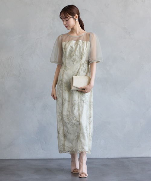 AIMER(エメ)の「チュールバルーンスリーブメロンチュールフラワー刺繍タイトパーティードレス 結婚式 お呼ばれ ドレス 20代 30代 40代(ドレス・レディース・ライトグレー/ブラック/グリーン系・LARGE/MEDIUM/SMALL/X-LARGE)」の11枚目の写真